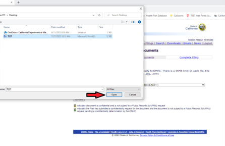 Screenshot of pop-up window showing selection of documents from computer hard drive.